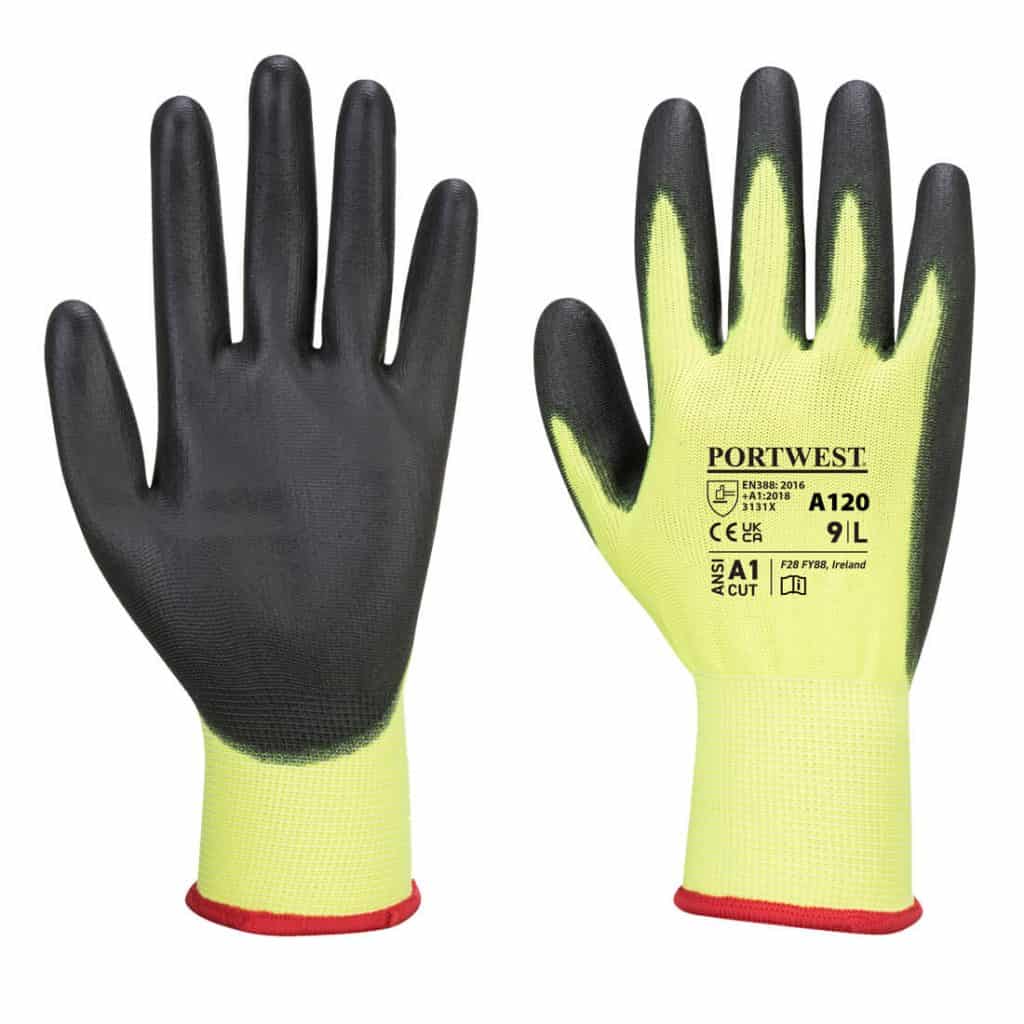 Portwest A120 - PU Palm Glove Yellow and Black Pair