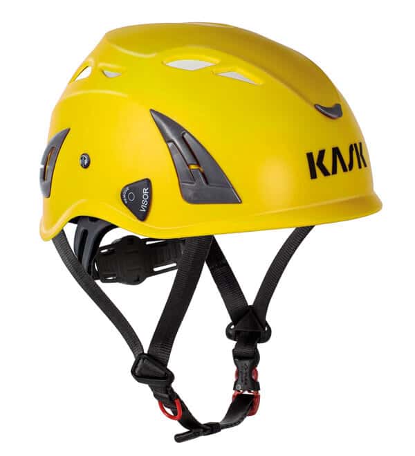 KASK Plasma AQ Safety Helmet yellow with a 4 point chinstrap