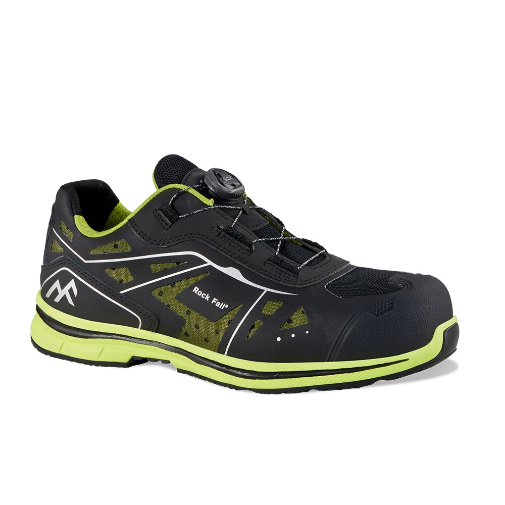 Rockfall RF110 Luna ESD non metallic safety trainers in Black and Yellow - boa safety trainers