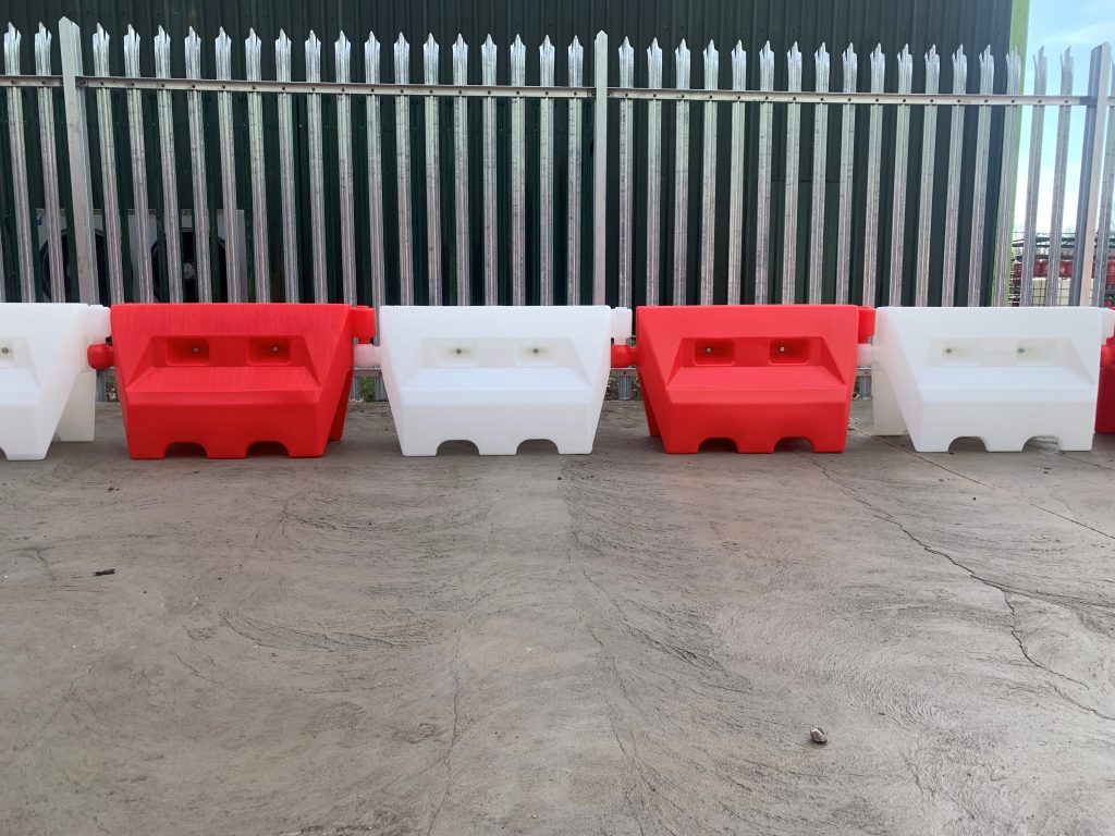 Red and white water filled traffic separators