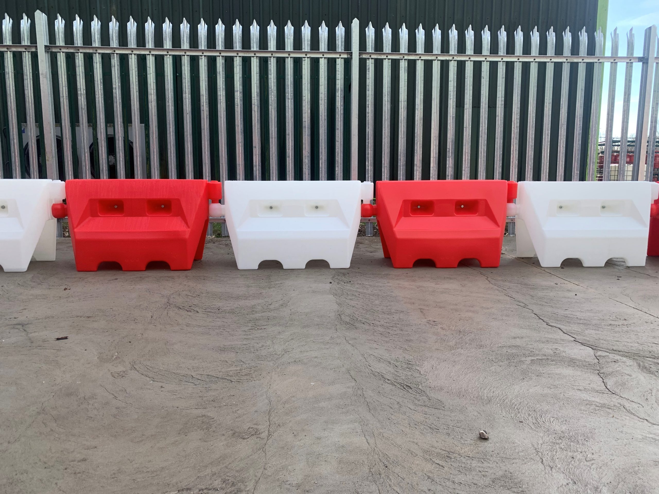 Red and white water filled traffic separators