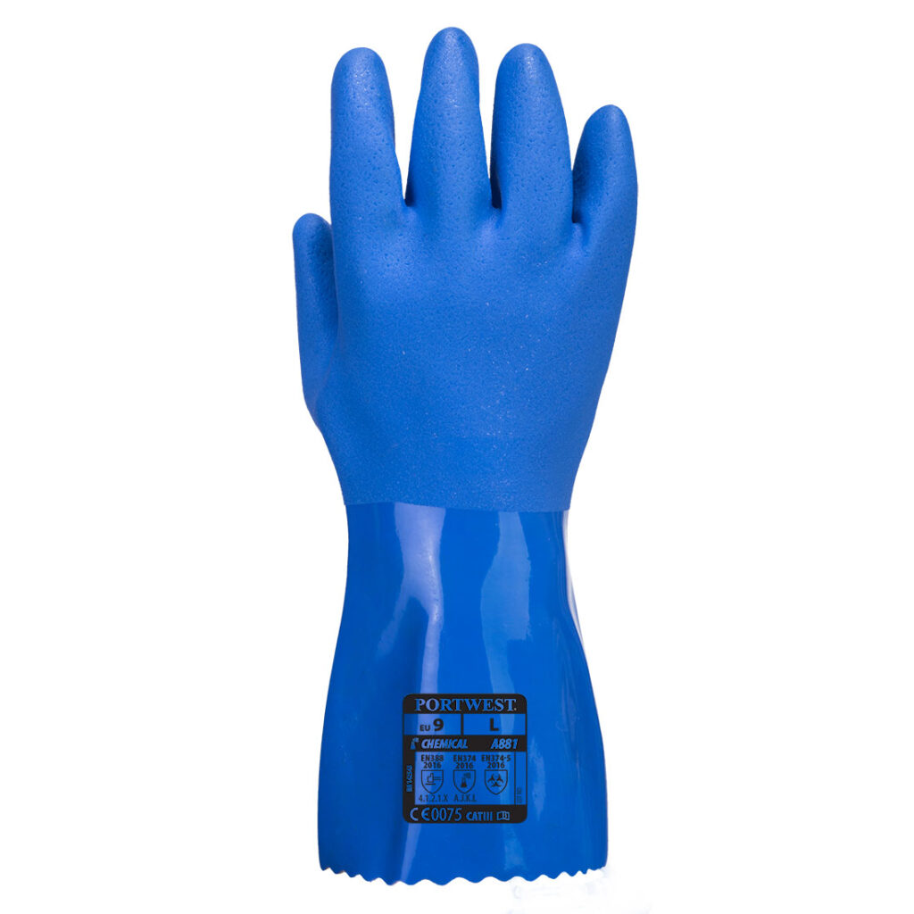 Portwest A881 Marine Ultra PVC Chem Gauntlet Blue Gloves