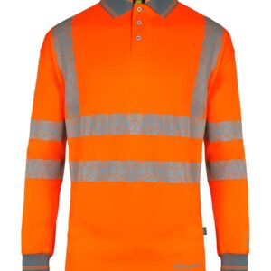Beeswift ENVIROWEAR Recyclable Hi Vis Long Sleeve Polo Shirt Orange Front