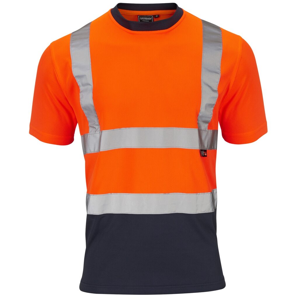 Supertouch Hi Vis 2 Tone Orange T-Shirt Orange and Navy
