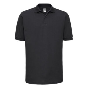 J599M Russell Hardwearing Polycotton Polo Black Front