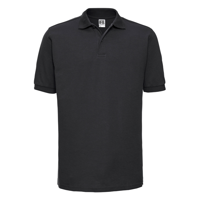 J599M Russell Hardwearing Polycotton Polo Black Front