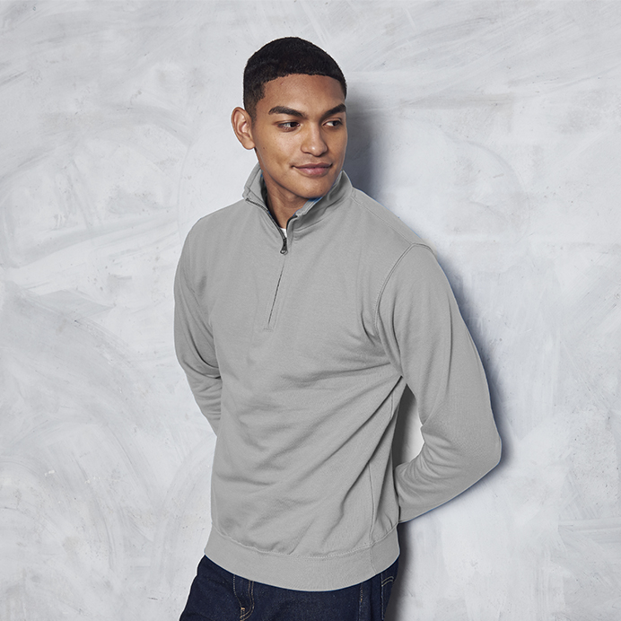 JH046X Awdis Sophomore ¼ Zip Sweatshirt Grey Front Model