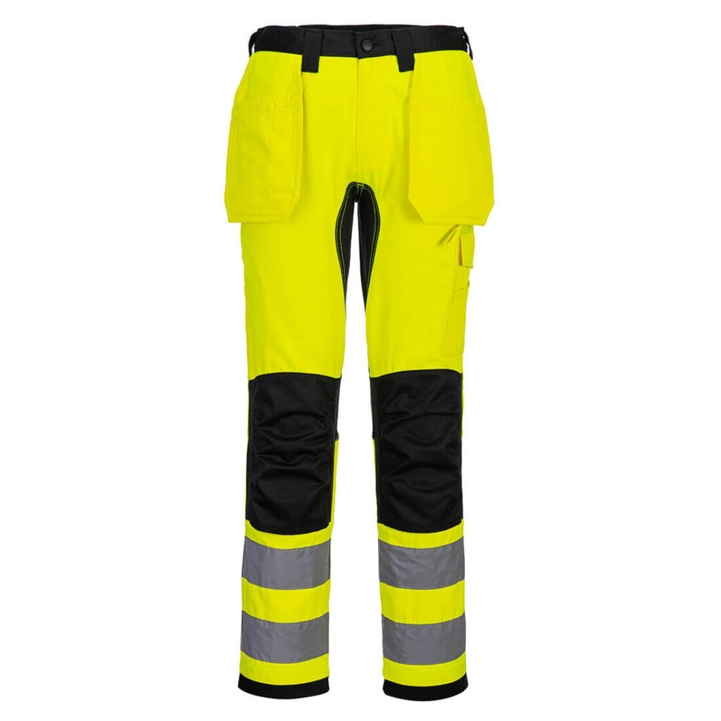 Portwest CD889 WX2 Eco Hi-Vis Holster Pocket Trousers - Yellow/Black - Portwest Hi Vis Holster Trousers in Yellow