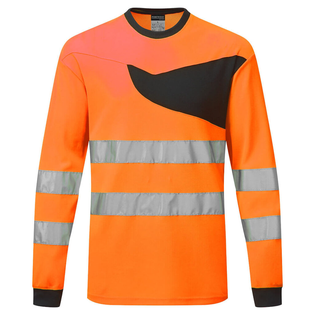 Portwest PW221 PW2 Hi-Vis T Shirt Long Sleeve - Hi Vis Orange Long Sleeve T Shirt
