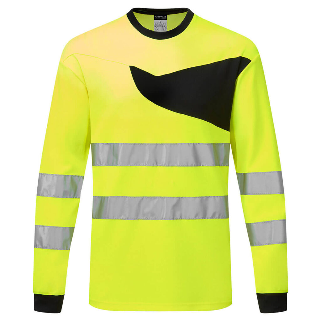 Portwest PW221 PW2 Hi-Vis T Shirt Long Sleeve - Hi Vis Yellow Long Sleeve T Shirt