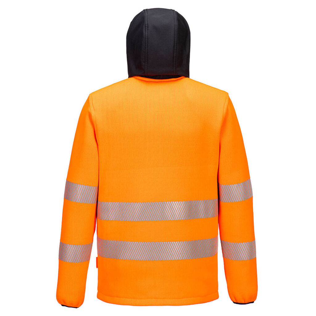 Portwest PW335 Hi-Vis Technical Fleece - Orange/Black - Hi vis Orange Fleece with hood - rear