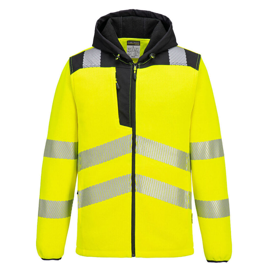 Portwest PW335 Hi-Vis Technical Fleece - Yellow/Black - Hi vis Yellow Fleece with hood