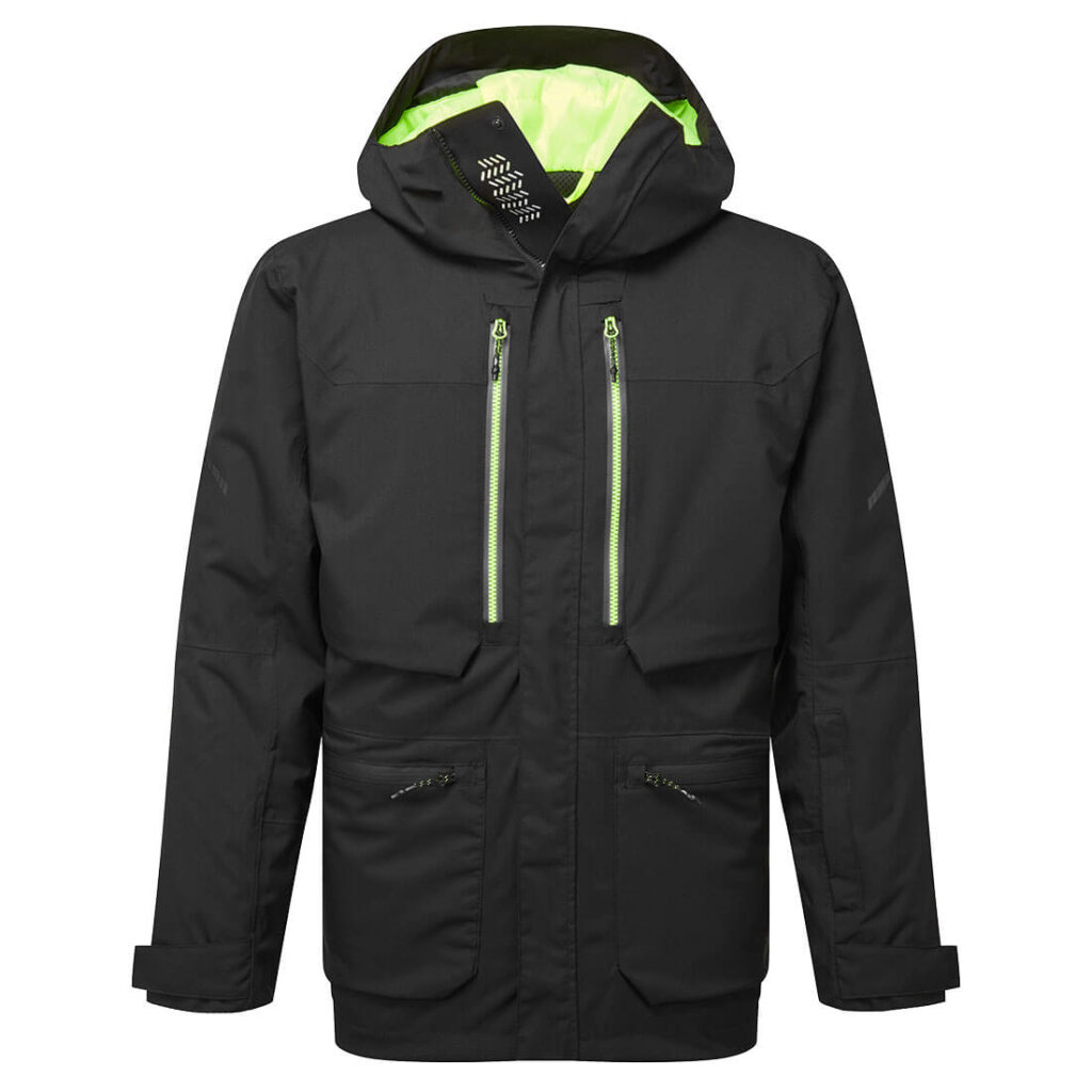 Portwest EV461 EV4 Winter Parka - Black with Green Hood inside - Front