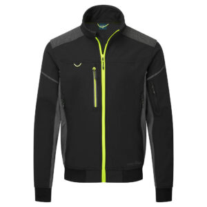 Portwest EV464 EV4 Softshell Bomber Jacket - Black with Yellow Zip - Front