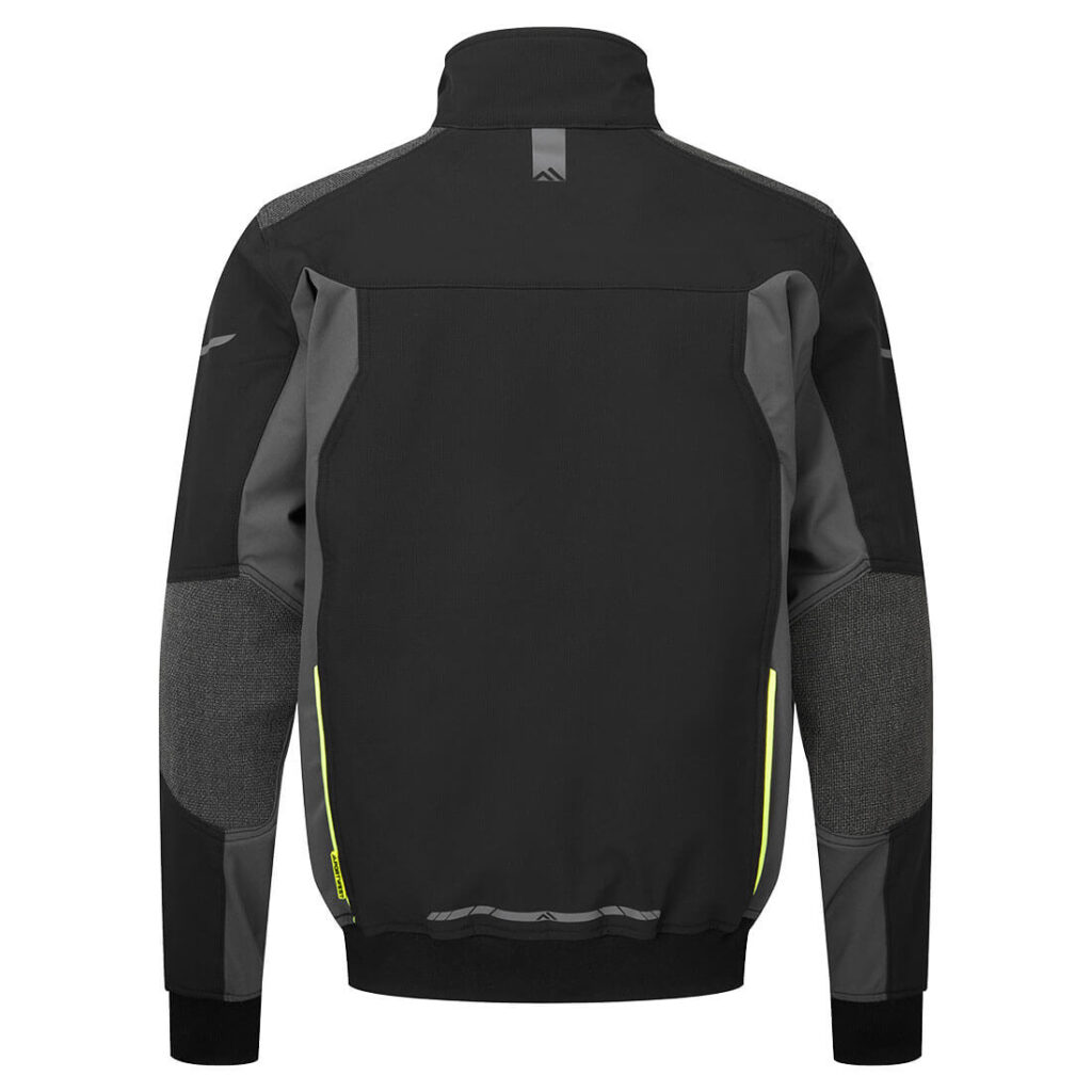 Portwest EV464 EV4 Softshell Bomber Jacket - Black with Yellow Zip - Rear