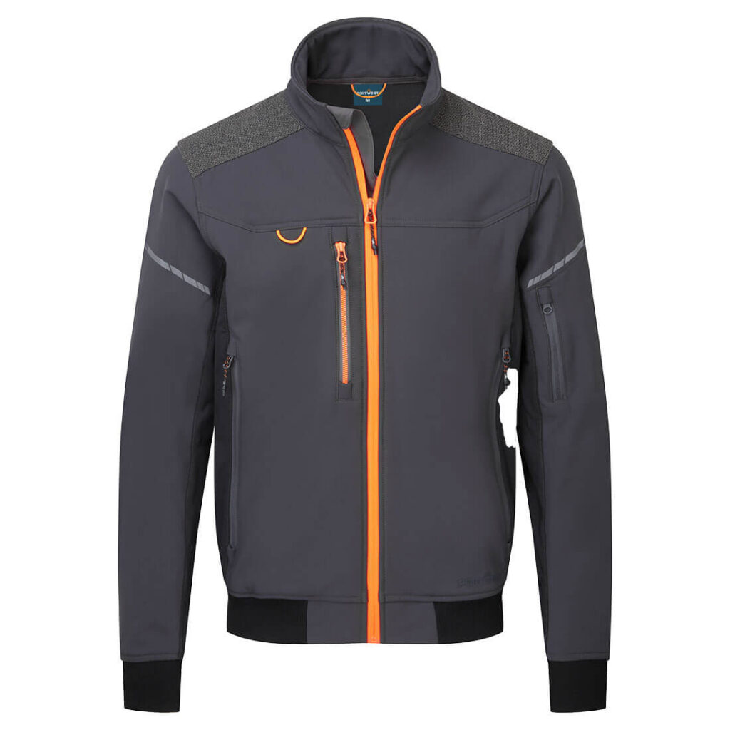 Portwest EV464 EV4 Softshell Bomber Jacket - Grey with Orange Zip - Front