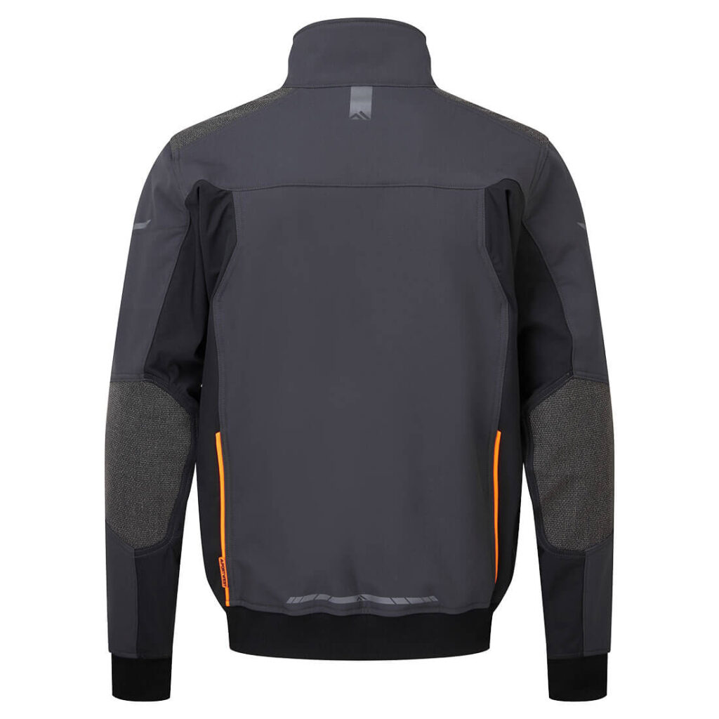 Portwest EV464 EV4 Softshell Bomber Jacket - Grey with Orange Zip - Rear