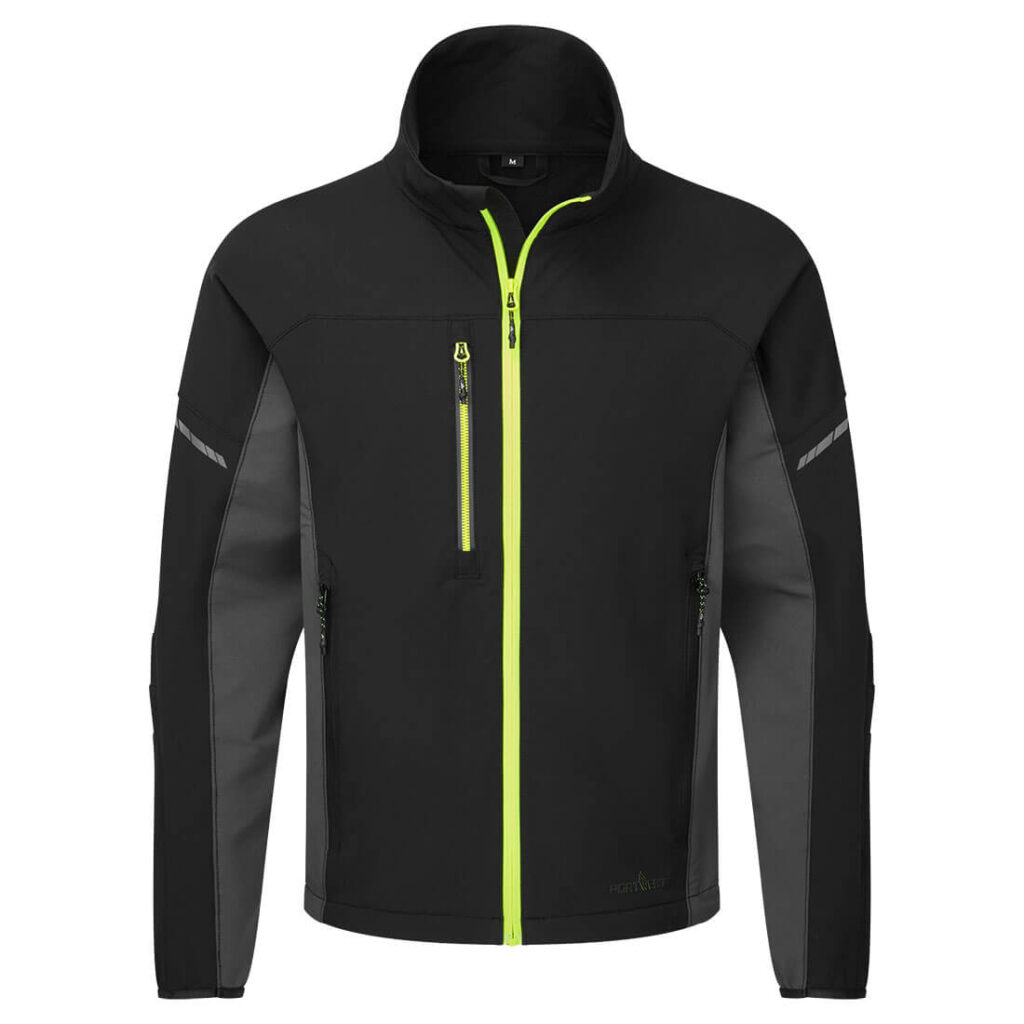 Portwest EV475 EV4 Stretch Work Jacket - Black with Yellow Zip - Front