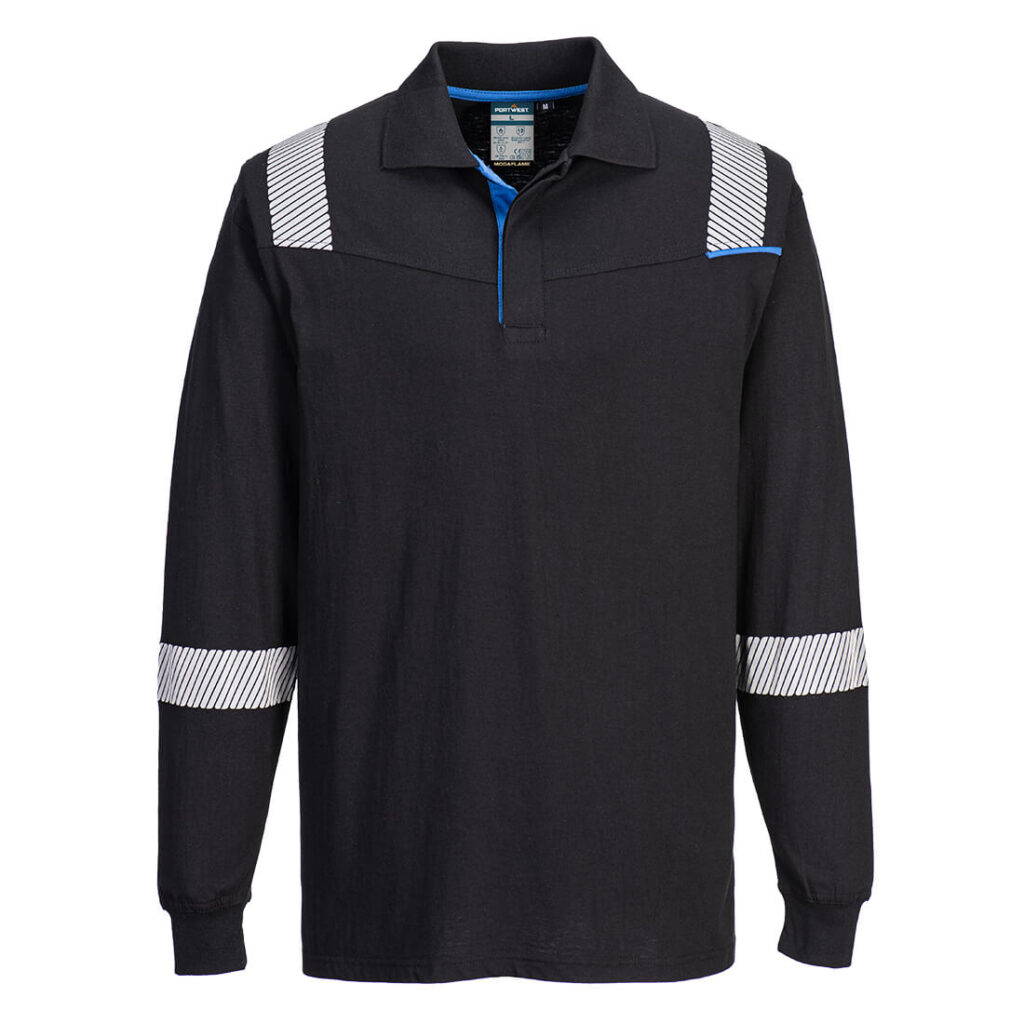 Portwest FR711 WX3 Flame Resistant Long Sleeve Polo Black Front