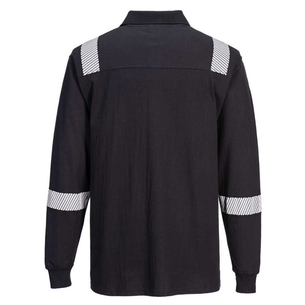 Portwest FR711 WX3 Flame Resistant Long Sleeve Polo - Black Rear