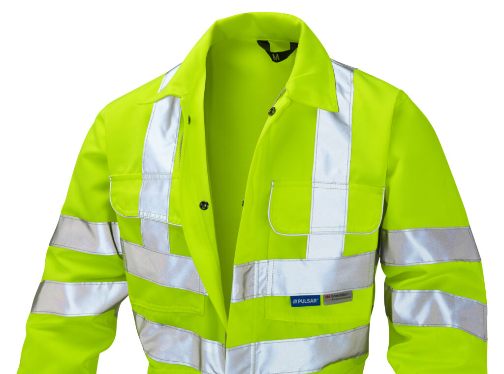 Pulsar P349 Hi Vis Yellow Coverall Zip Open - Close Up