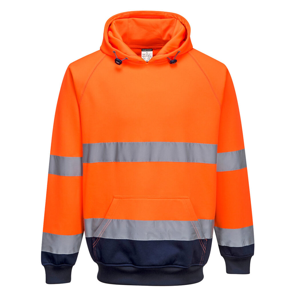 Portwest B316 Hi Vis Contrast Hoodie - Orange/Navy - Front