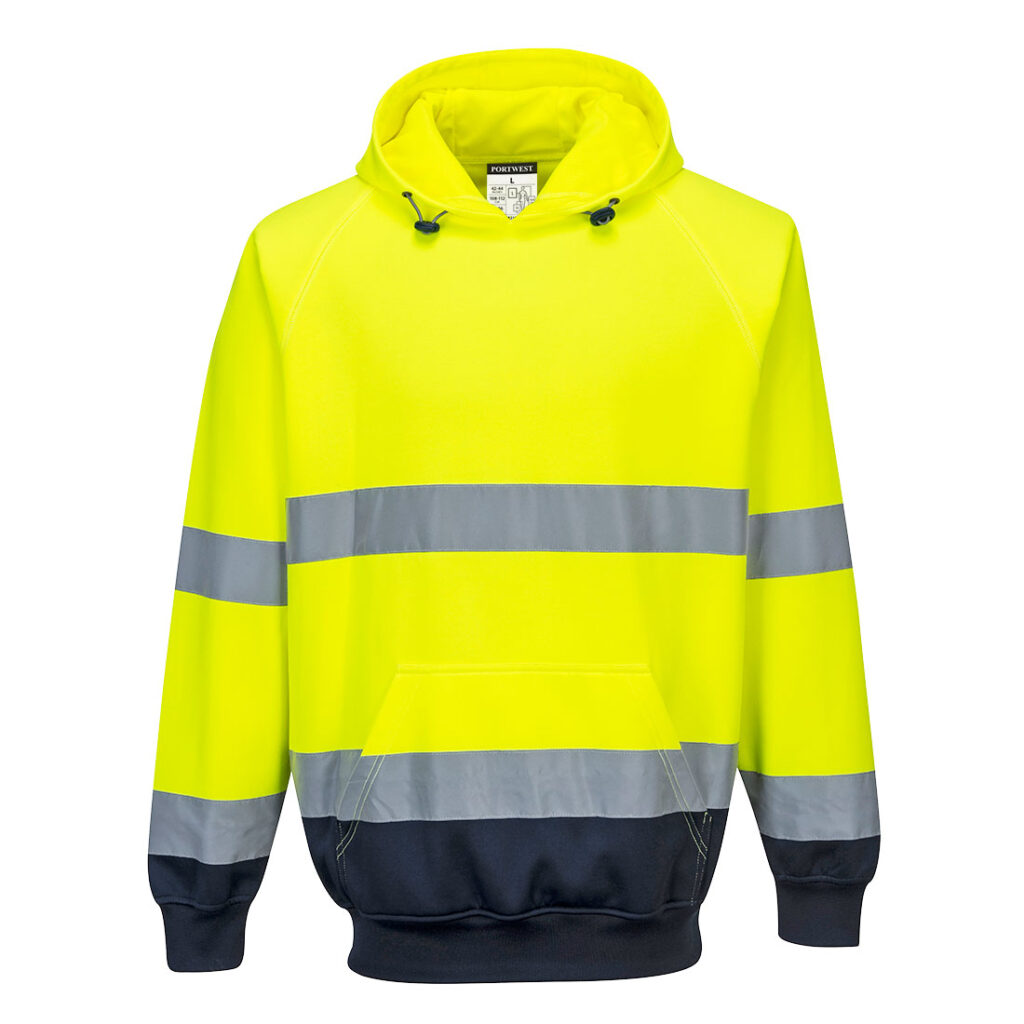 Portwest B316 Hi Vis Contrast Hoodie - Yellow/Navy - Front