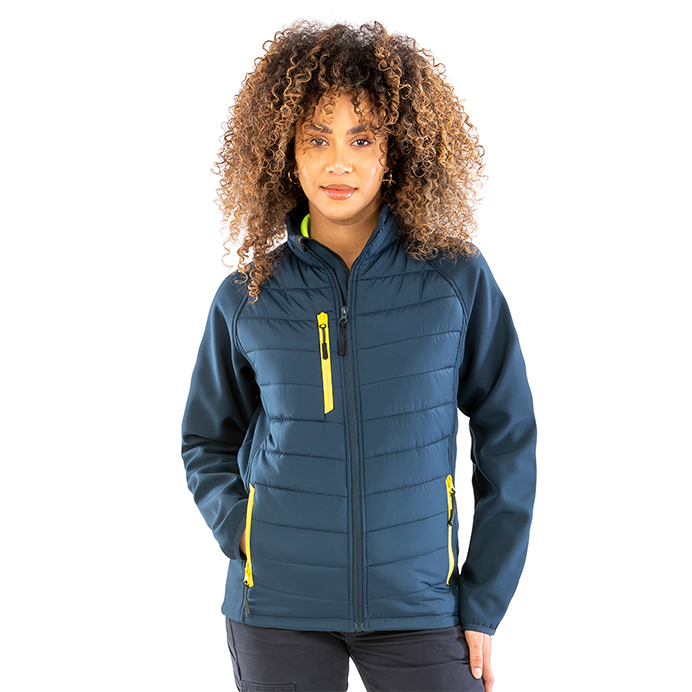 R237X Result Compass Padded Softshell Jacket - Navy and Yellow - Front - Model