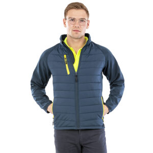 R237X Result Compass Padded Softshell Jacket - Navy and Yellow - Front - Model