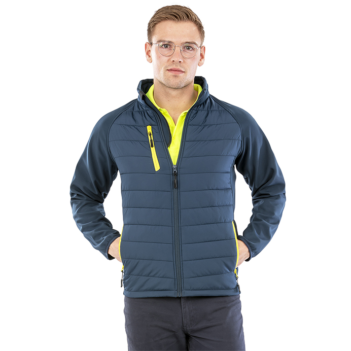 R237X Result Compass Padded Softshell Jacket - Navy and Yellow - Front - Model