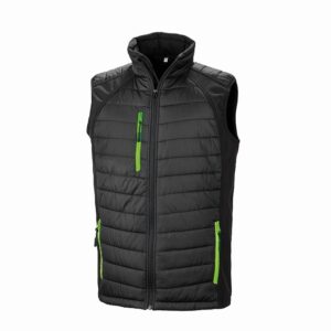 R238X Result Compass Padded Softshell Gilet - Black and Green - Front