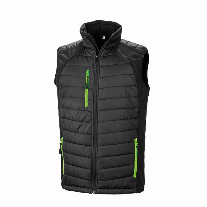 R238X Result Compass Padded Softshell Gilet - Black and Green - Front