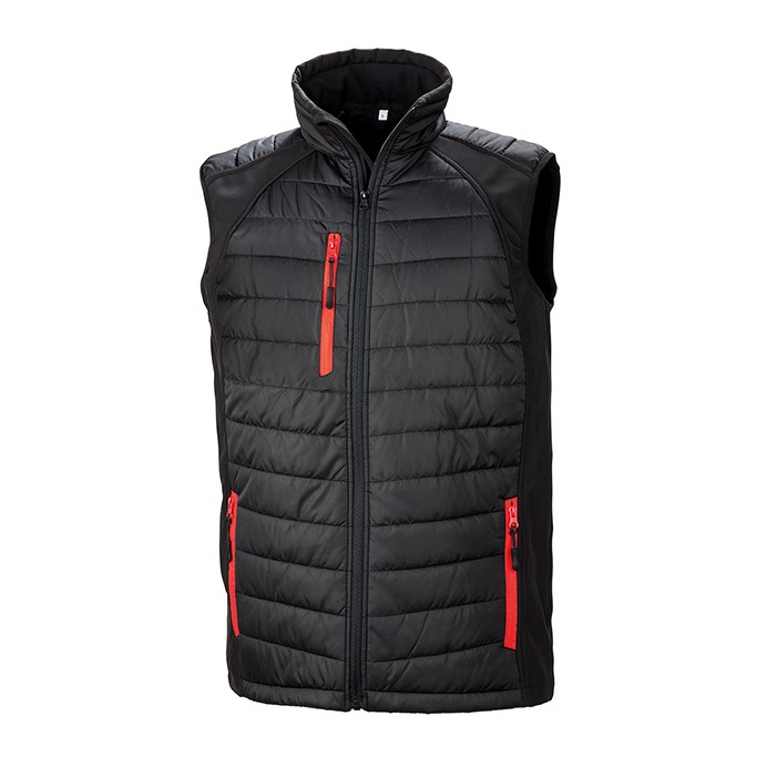 R238X Result Compass Padded Softshell Gilet - Black and Red - Front