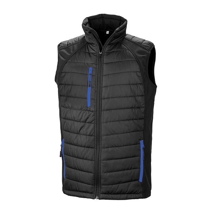 R238X Result Compass Padded Softshell Gilet - Black and Navy - Front