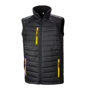 R238X Result Compass Padded Softshell Gilet - Black and Yellow - Front