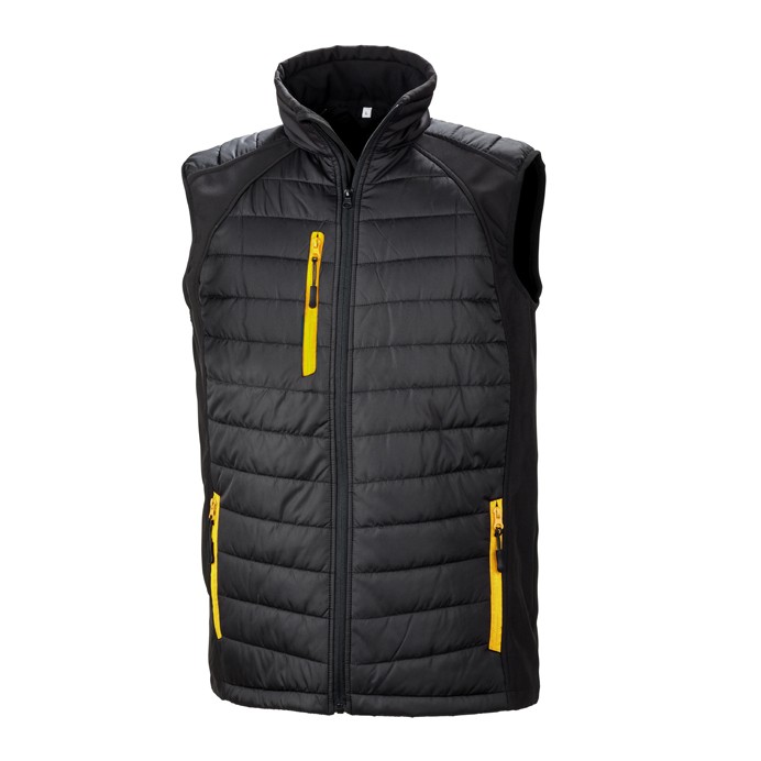 R238X Result Compass Padded Softshell Gilet - Black and Yellow - Front