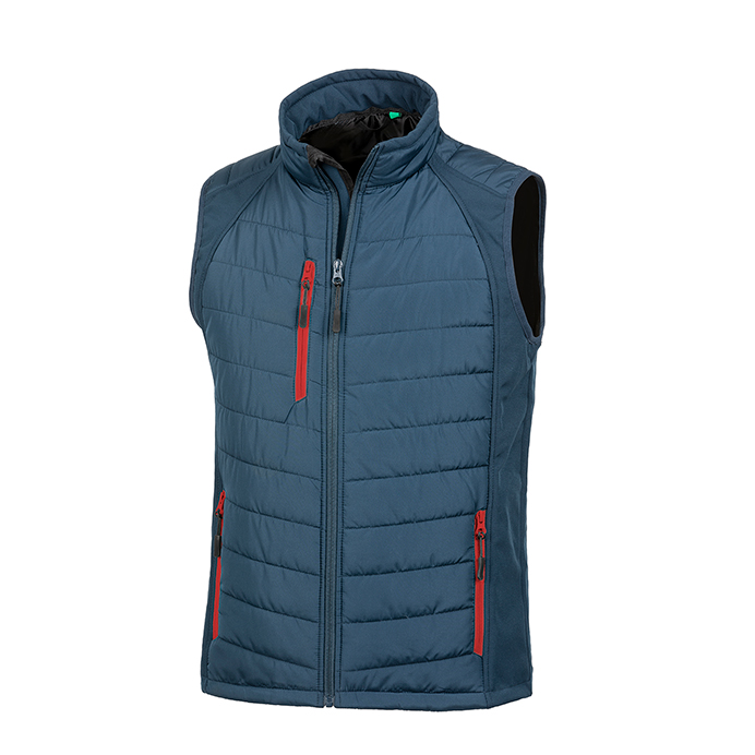 R238X Result Compass Padded Softshell Gilet - Navy and Red - Front