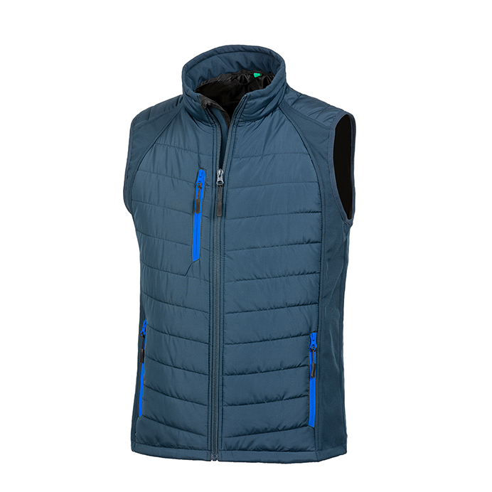 R238X Result Compass Padded Softshell Gilet - Navy and Royal Blue - Front