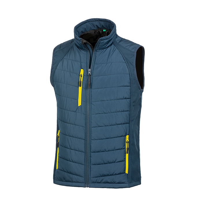 R238X Result Compass Padded Softshell Gilet - Navy and Yellow - Front