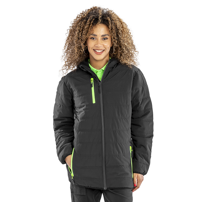 R240X Result Genuine Recycled Black Compass Padded Winter Jacket - Black and Green - Model