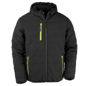 R240X Result Genuine Recycled Black Compass Padded Winter Jacket - Black and Lime - Front