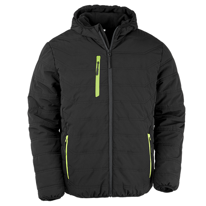 R240X Result Genuine Recycled Black Compass Padded Winter Jacket - Black and Lime - Front