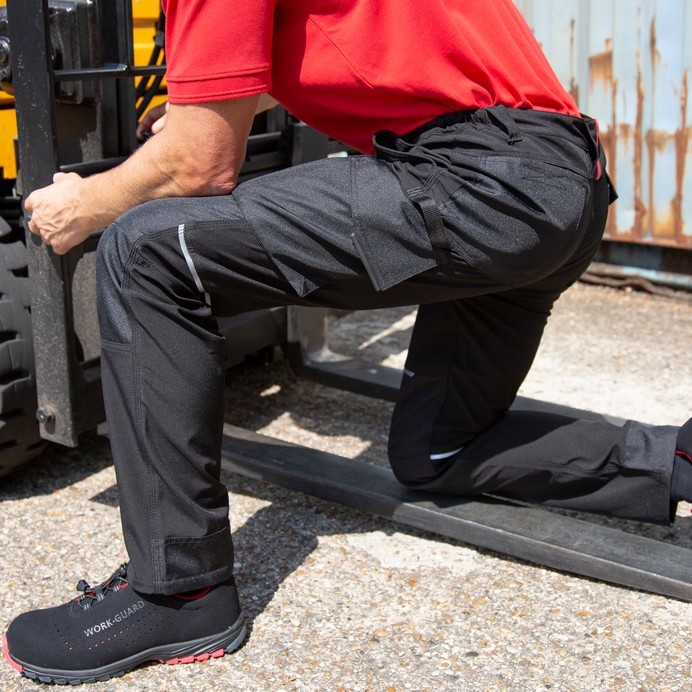 R473X Result Work Guard Slim Softshell Work Trouser - Side Angle - Model