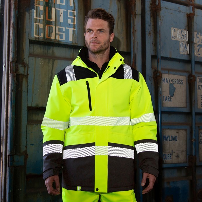 R475X Result Work-Guard Extreme Tech Printable Softshell Safety Coat - Yellow - Front - Model