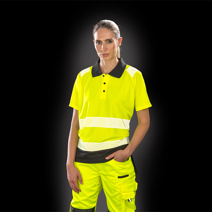 R501X Result Genuine Recycled Safe-Guard Safety Polo Shirt - Yellow - Front - Womens Work Hi Vis Polo Shirt