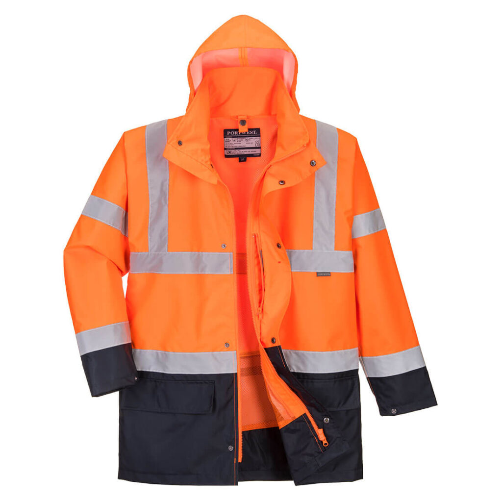 Portwest S766 Hi-Vis 5-in-1 Contrast Essential Jacket - Orange/Navy - Front