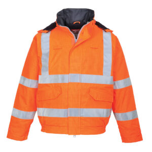Portwest S773 Bizflame Rain Hi-Vis Antistatic FR Bomber Jacket - Orange - Front