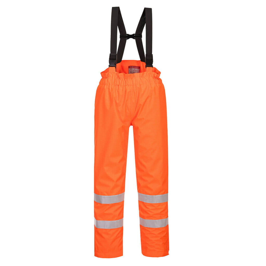 Portwest S781 Bizflame Rain Lined Hi-Vis Antistatic FR Trousers - Orange - Front