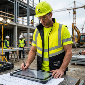 OAKLINE The Tod Hi Vis Bodywarmer in yellow - working on site